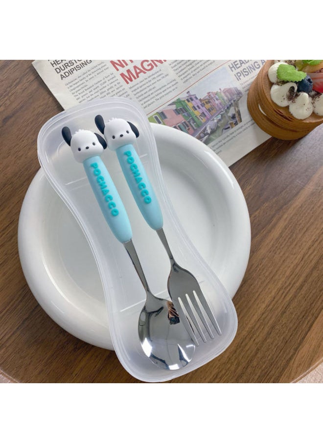 304 Stainless Steel Spoon Fork Children's Storage Box One Person For Students Sanrio Chopsticks Spoon Tableware Suit-Specifications: Spoon + Fork + Large Transparent Box