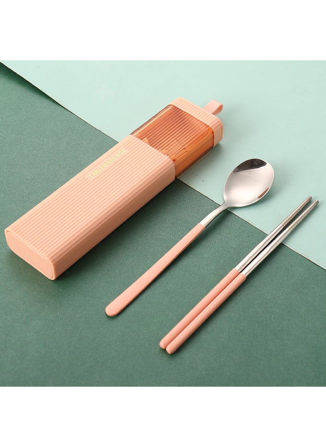 Outdoor Travel Pull Portable Tableware 304 Stainless Steel Suit Spoon Fork Chopsticks Creative Gift Tableware-Specifications:Spray Paint 2-piece Set—powder
