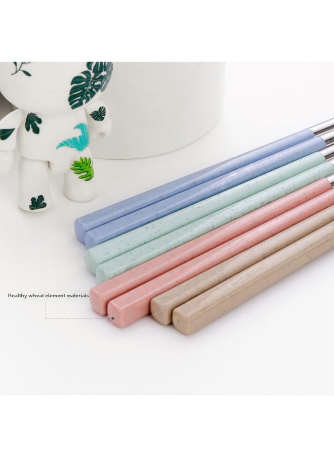 Chopsticks Spoon Storage Box Single Portable Student Tableware Suit Stainless Steel Chopsticks Fork Three-piece Set-Specifications:Default Items-Color:Pink Chopsticks, Spoon And Fork + Wheat Box + Bag