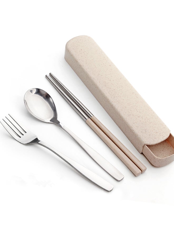 Chopsticks Spoon Storage Box Single Portable Student Tableware Suit Stainless Steel Chopsticks Fork Three-piece Set-Specifications:Default Items-Color:Pink Chopsticks, Spoon And Fork + Wheat Box + Bag