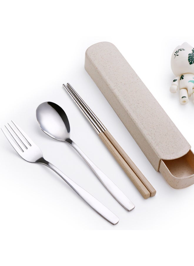 Chopsticks Spoon Storage Box Single Portable Student Tableware Suit Stainless Steel Chopsticks Fork Three-piece Set-Specifications:Default Items-Color:Pink Chopsticks, Spoon And Fork + Wheat Box + Bag