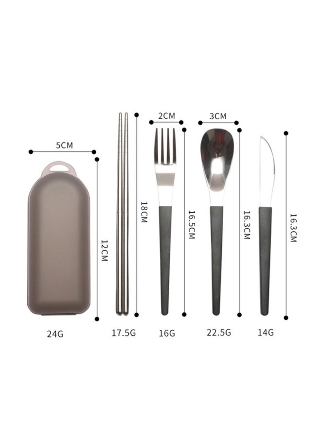 Portable Outdoor Travel Stainless Steel 304 Foldable Dining Set Creative Four-Piece Set For One Person Modern Simple Style-Specifications:Spoon, Fork And Chopsticks Silver-Color:Gray Box (default Same Color Handle)