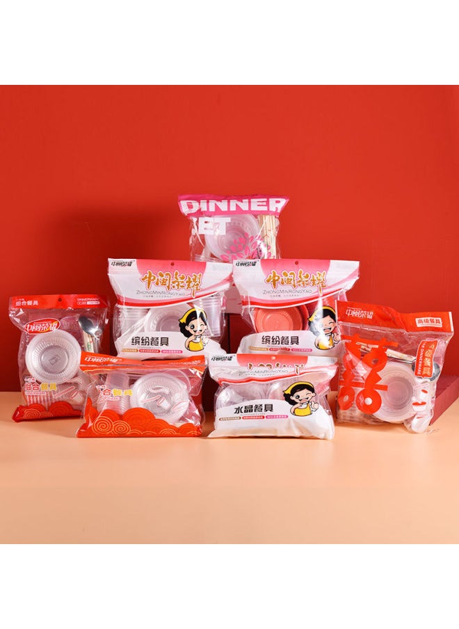 Disposable Tableware Bowl Chopsticks Set Crystal Air Takeaway Festive Home Takeaway 10 People Wedding Banquet Wholesale-Color:Rice Husk Degradation (large Bowl)-Specifications:Ten Persons