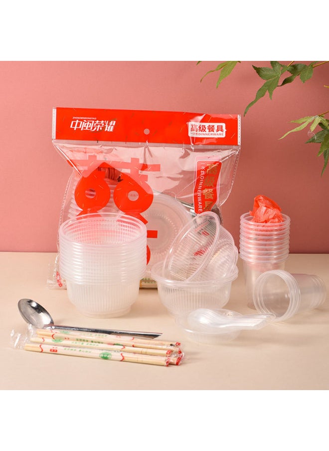 Disposable Tableware Bowl Chopsticks Set Crystal Air Takeaway Festive Home Takeaway 10 People Wedding Banquet Wholesale-Color:Rice Husk Degradation (large Bowl)-Specifications:Ten Persons