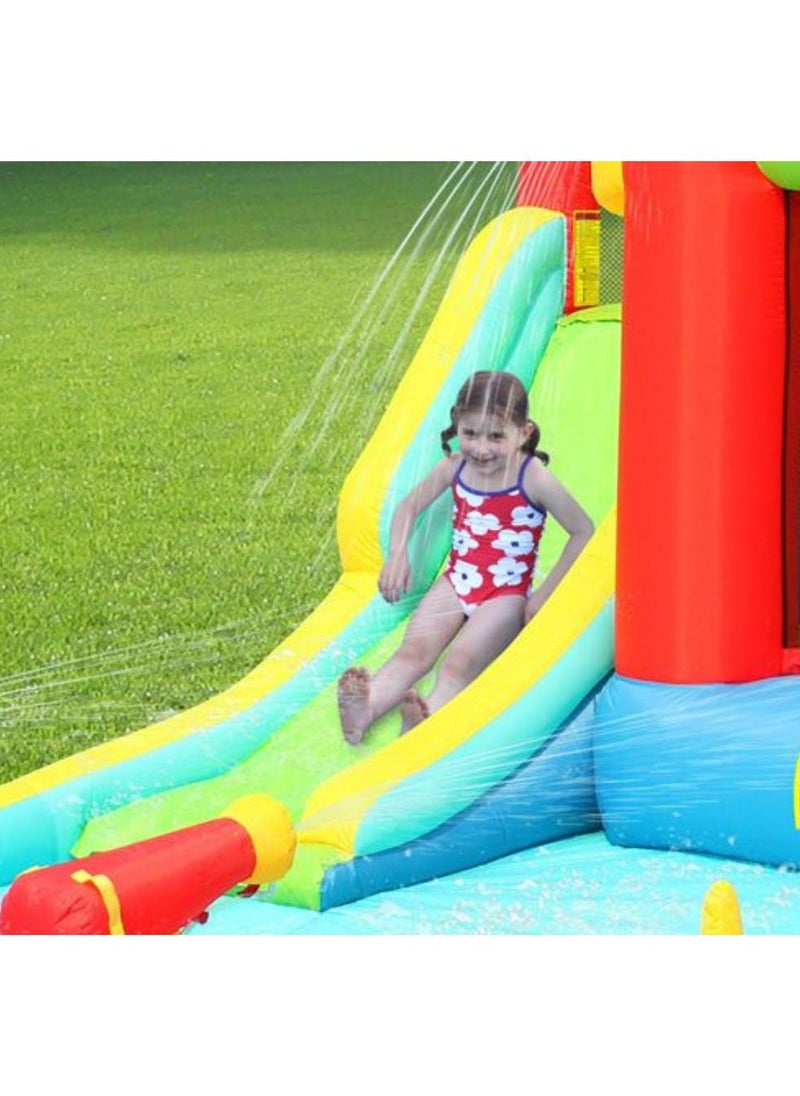 Happy Hop Jump & Splash Double Blaster Play Center with Water Slide, Climbing Wall and Water Cannons 400x300x220cm | Inflatable Bouncer | Inflatable Water Park Powered by Electric Blower | Jumping Castle for Outdoor Play | Water Play Adventure | Suitable for Ages 3+