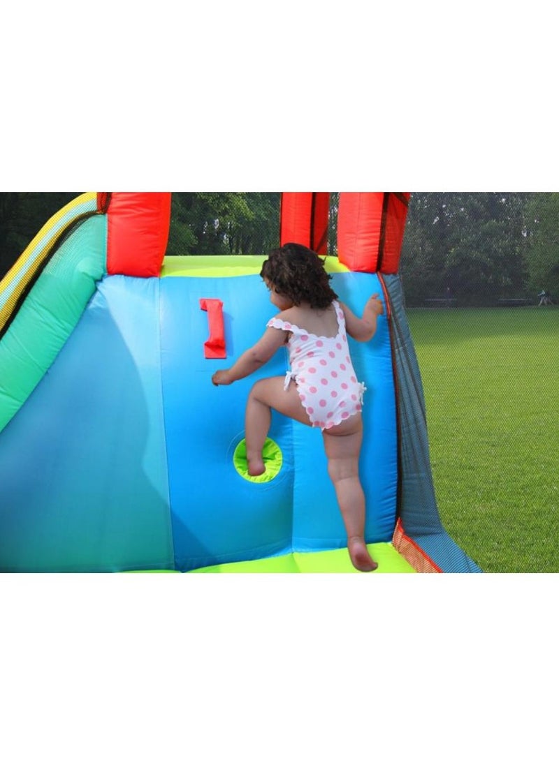 Happy Hop Jump & Splash Double Blaster Play Center with Water Slide, Climbing Wall and Water Cannons 400x300x220cm | Inflatable Bouncer | Inflatable Water Park Powered by Electric Blower | Jumping Castle for Outdoor Play | Water Play Adventure | Suitable for Ages 3+