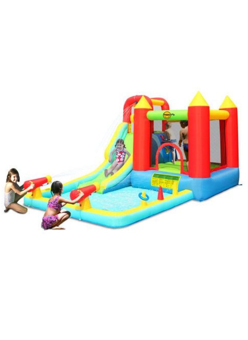 Happy Hop Jump & Splash Double Blaster Play Center with Water Slide, Climbing Wall and Water Cannons 400x300x220cm | Inflatable Bouncer | Inflatable Water Park Powered by Electric Blower | Jumping Castle for Outdoor Play | Water Play Adventure | Suitable for Ages 3+