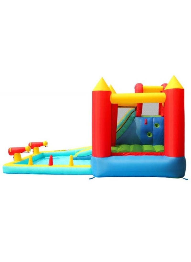 Happy Hop Jump & Splash Double Blaster Play Center with Water Slide, Climbing Wall and Water Cannons 400x300x220cm | Inflatable Bouncer | Inflatable Water Park Powered by Electric Blower | Jumping Castle for Outdoor Play | Water Play Adventure | Suitable for Ages 3+