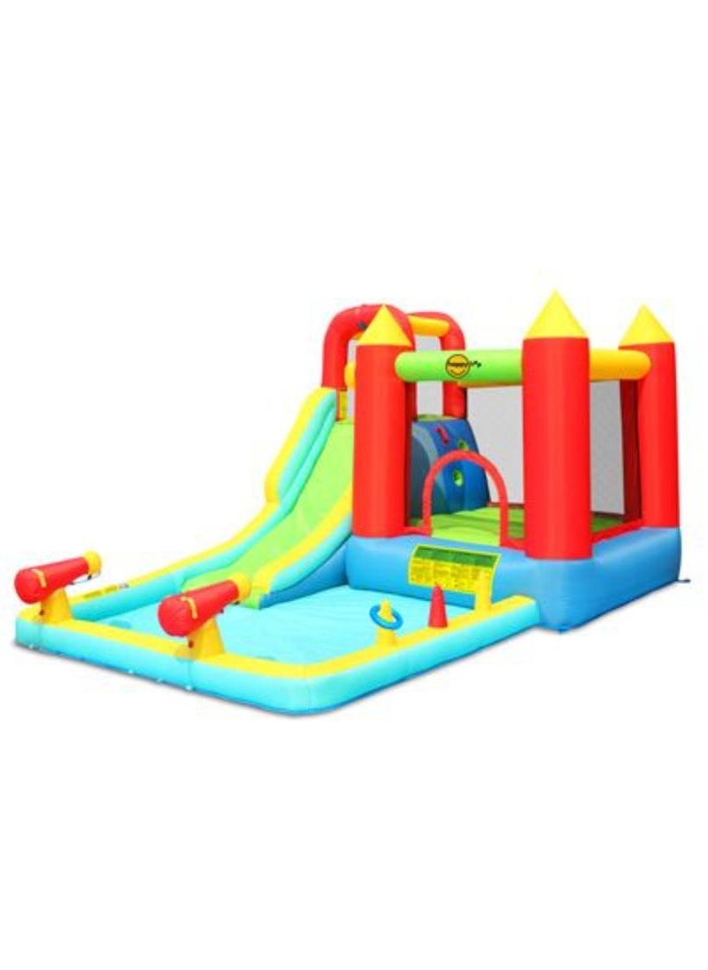 Happy Hop Jump & Splash Double Blaster Play Center with Water Slide, Climbing Wall and Water Cannons 400x300x220cm | Inflatable Bouncer | Inflatable Water Park Powered by Electric Blower | Jumping Castle for Outdoor Play | Water Play Adventure | Suitable for Ages 3+