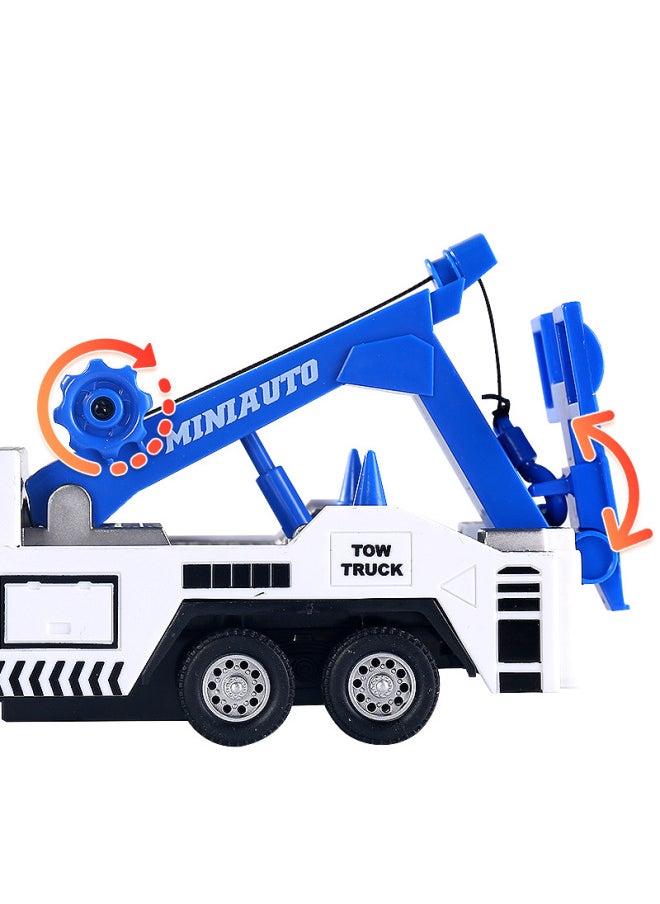 Jianyuan 1/50 Alloy Engineering Vehicle Road Rescue Vehicle Set With Trolley Wrecker Car Back Force Sound And Light Toy Door Opening-Color:White