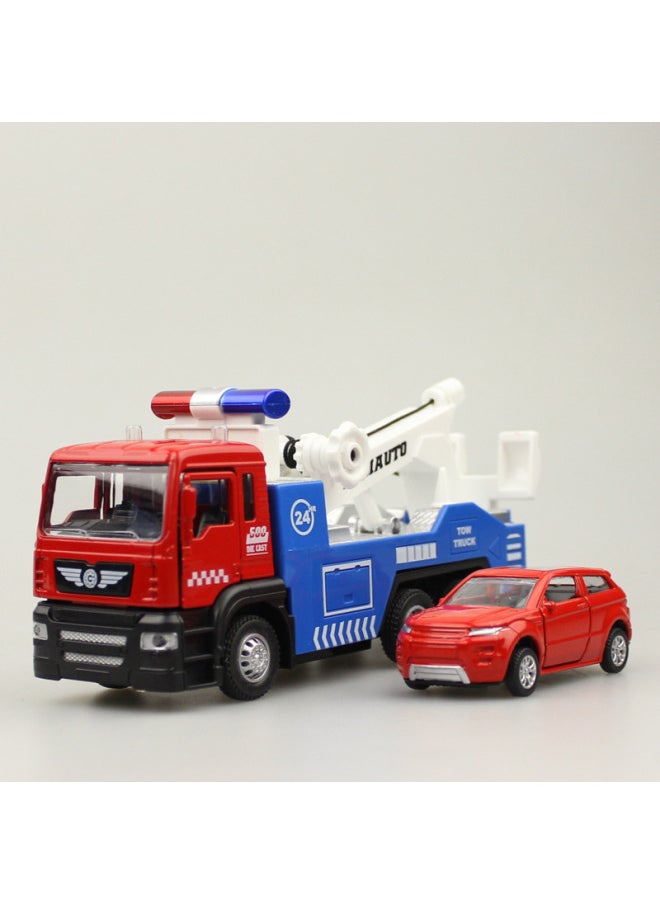 Jianyuan 1/50 Alloy Engineering Vehicle Road Rescue Vehicle Set With Trolley Wrecker Car Back Force Sound And Light Toy Door Opening-Color:White