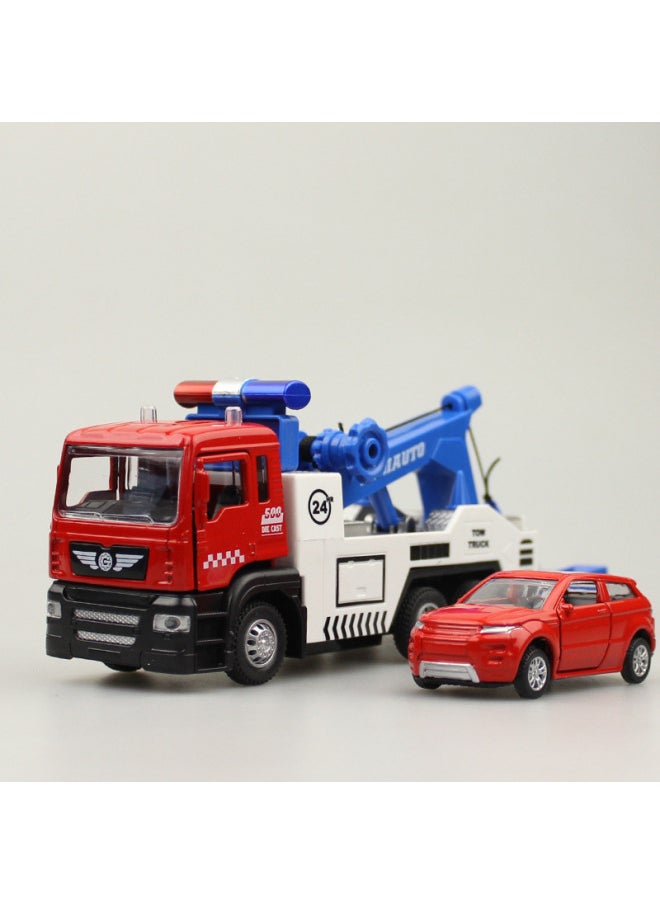 Jianyuan 1/50 Alloy Engineering Vehicle Road Rescue Vehicle Set With Trolley Wrecker Car Back Force Sound And Light Toy Door Opening-Color:White