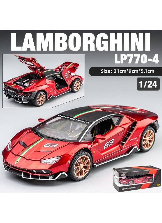 Alloy Sports Car Lambo & Kini Car Model Simulation Sound And Light Pull Back Alloy Toy Car Alloy Car Model Wholesale-Color:1:24 Lamborghini 770 Race Edition Red
