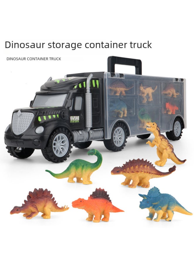 Children's DIY Dinosaur Portable Storage Container Truck Toy Suit Dinosaur Truck Model Boy Toy-Color:Storage Container Truck (send 6 Dinosaurs)