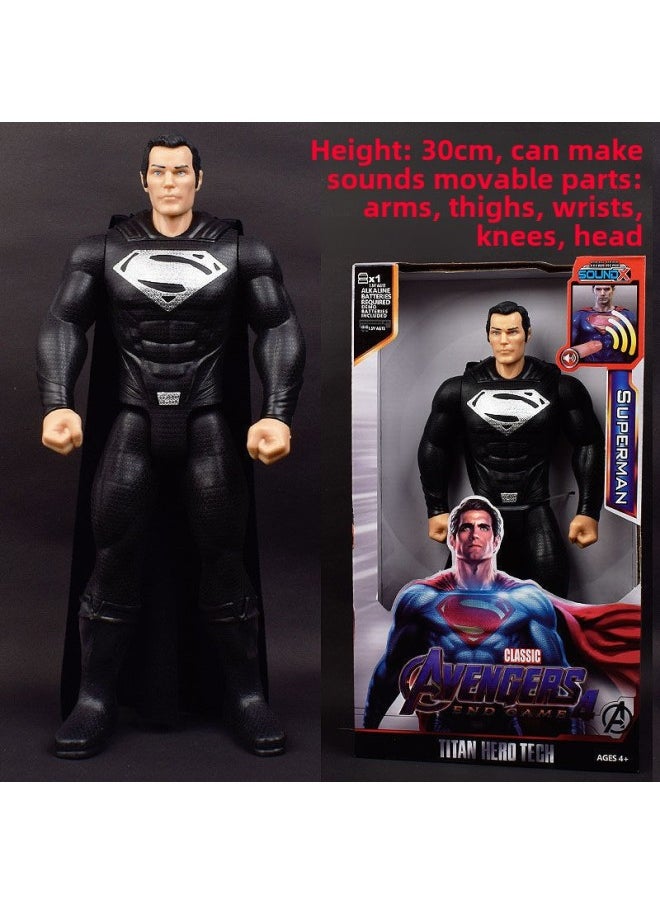 Sound And Light Version Of The Avengers League Movable Iron Man Hulk Captain America Hand Doll Ornaments Model Toy-Color:Superman (black)
