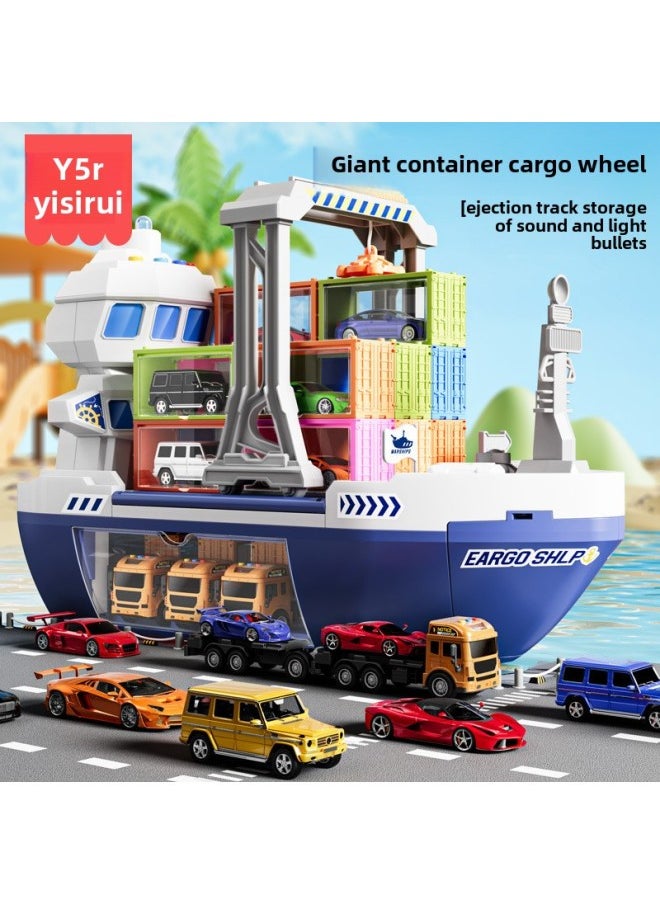 Children's Giant Freighter Toy Container Freighter Boy Gift Puzzle Hands-on Brain 4-6 Years Old Holiday Toy-Color:Luxurious Large Wheels + 12 Alloy Cars + 6 Containers