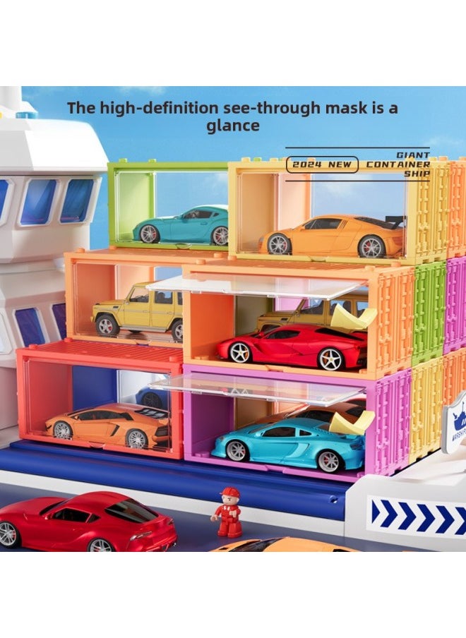Children's Giant Freighter Toy Container Freighter Boy Gift Puzzle Hands-on Brain 4-6 Years Old Holiday Toy-Color:Luxurious Large Wheels + 12 Alloy Cars + 6 Containers