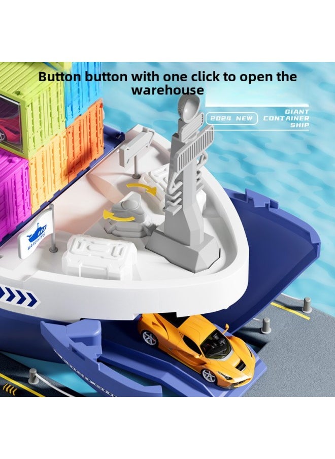 Children's Giant Freighter Toy Container Freighter Boy Gift Puzzle Hands-on Brain 4-6 Years Old Holiday Toy-Color:Luxurious Large Wheels + 12 Alloy Cars + 6 Containers