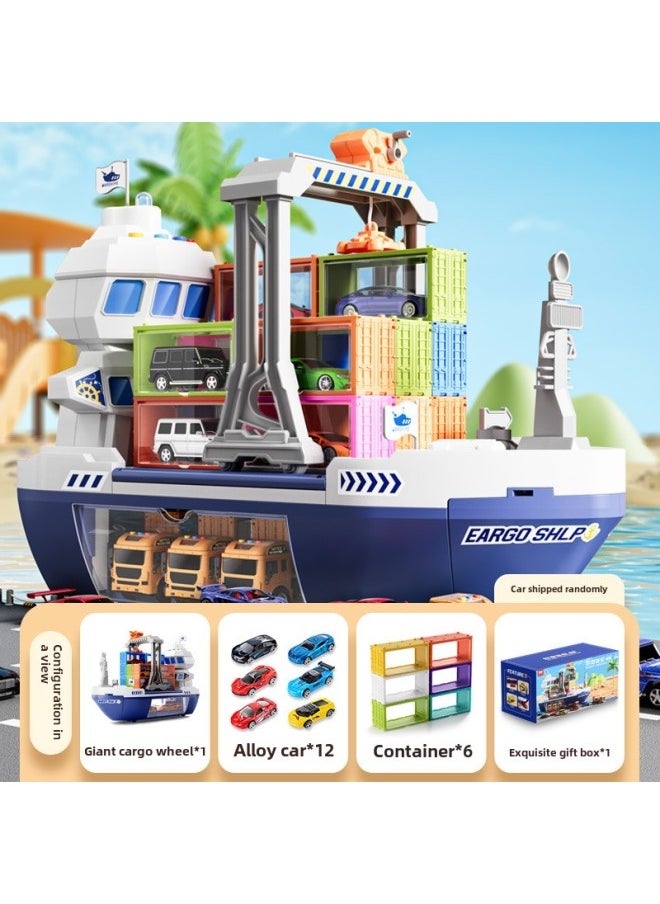 Children's Giant Freighter Toy Container Freighter Boy Gift Puzzle Hands-on Brain 4-6 Years Old Holiday Toy-Color:Luxurious Large Wheels + 12 Alloy Cars + 6 Containers