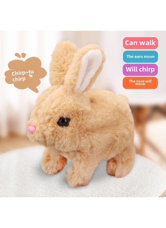 Children's Electric Simulation Small White Rabbit Will Call Girls Pet Doll Backpack Dog Gift Puzzle Plush Toy-Colors:Yellow Electric Rabbit-Specifications:Battery Version