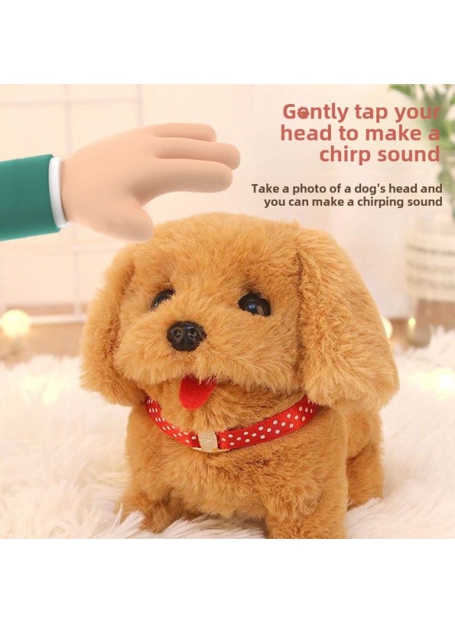 Electric Simulation Animal Plush Pet Dog Small White Rabbit Beating Sound Adorable Pet Teddy Dog Husky Tail Swing-Colors:Brown Golden Retriever-Specifications:No Battery