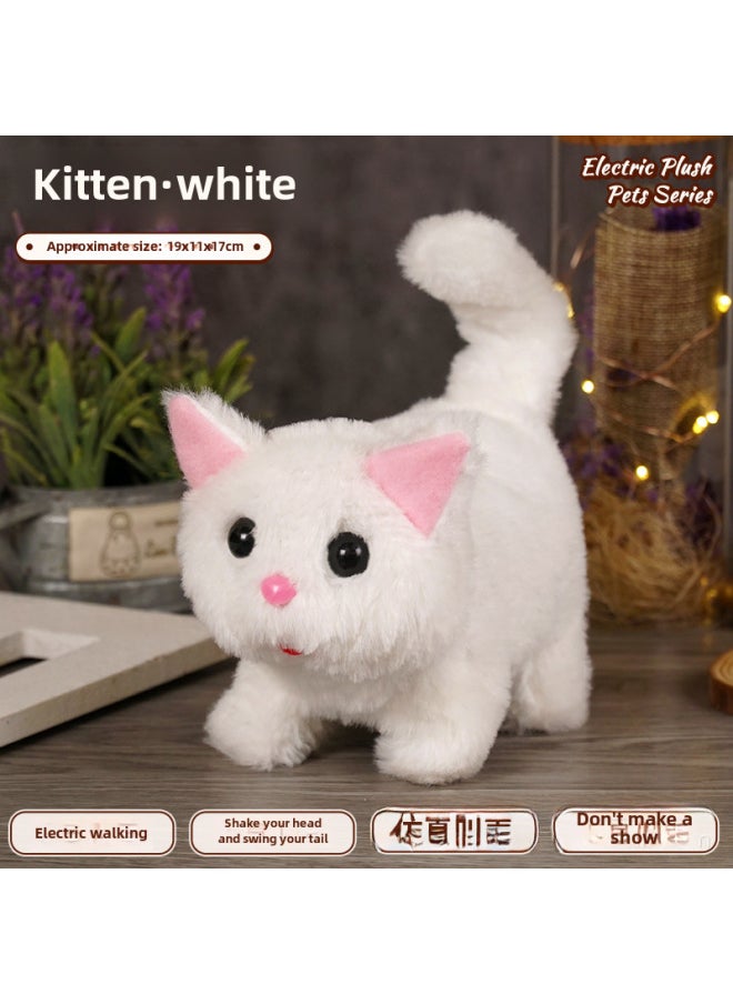 Children's Simulated Teddy Rabbit Electric Pet Dog Plush Walking Barking Toy Electronic Pet Dog Toy-Color:Kitten ]-Specifications:Rope Bell Charger Rechargeable Battery Screwdriver