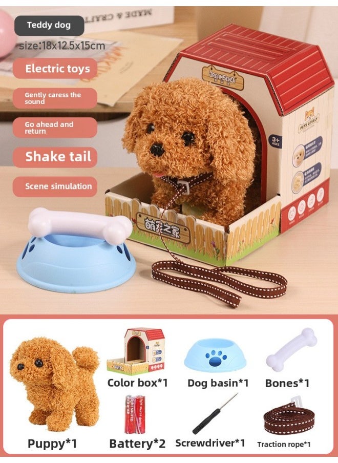 Dog Toy Walking Call Electronic Pet Simulation Electric Plush Puppy Children's Baby Toy Boys And Girls-Color:Teddy ]-Specifications:Charging Version  Battery Life Of About 30 Minutes