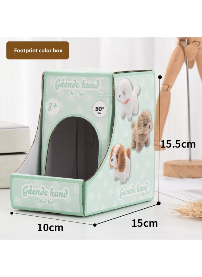 Simulation Plush Electric Puppy Color Box Will Walk Will Call Pet Dog Electronic Dog Girl Children's Day Gift Box-Color:Footprint Color Box