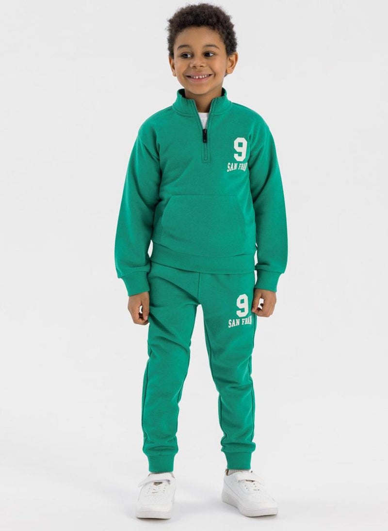 Boys Tracksuit with Print – 2 Piece Half Zip Set