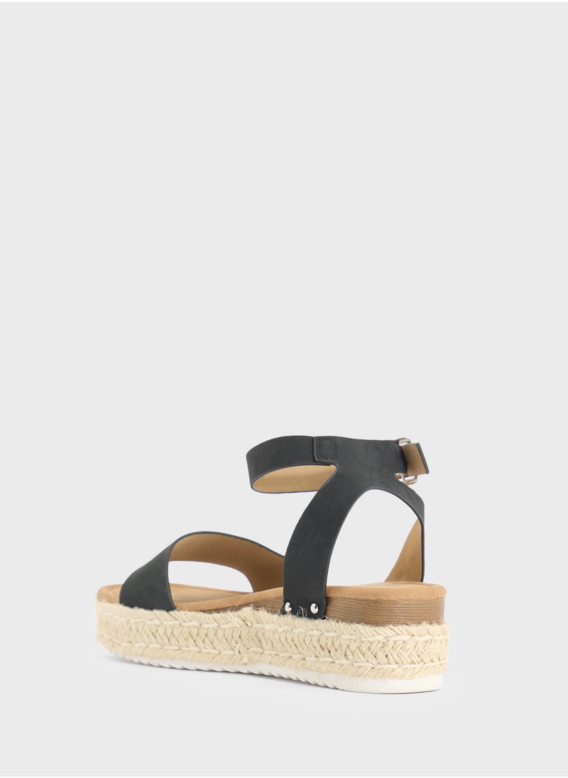 Low Wedge Ankle Strap Sandal