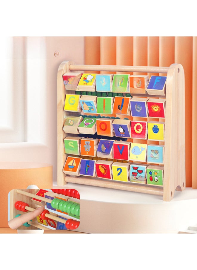 Wooden Multi-functional Children's Reading Pictures And Learning Pinyin Two-in-one Flip Learning Computing Rack Early Education Cognitive Educational Toys-Color:Two-in-one Puzzle Learning Rack