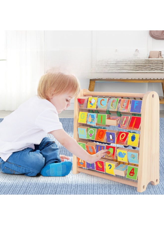 Wooden Multi-functional Children's Reading Pictures And Learning Pinyin Two-in-one Flip Learning Computing Rack Early Education Cognitive Educational Toys-Color:Two-in-one Puzzle Learning Rack