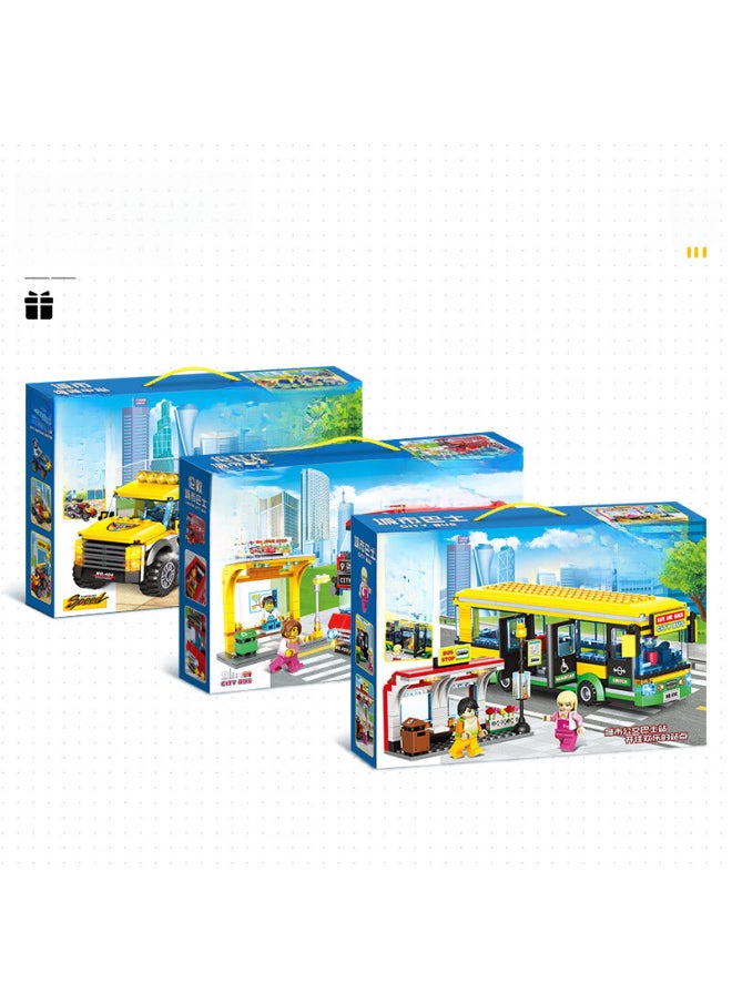 Urban Transportation Series Compatible With Lego Small Particle Blocks Bus Truck Container Car Assembled Toys-Color:Car World 2-pull Back Inertia Car