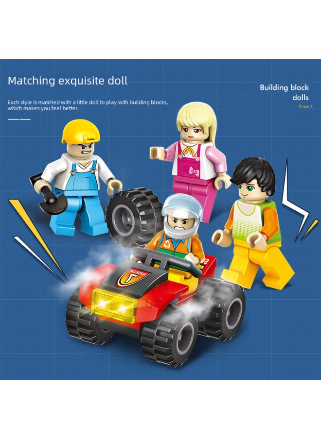 Urban Transportation Series Compatible With Lego Small Particle Blocks Bus Truck Container Car Assembled Toys-Color:Car World 2-pull Back Inertia Car