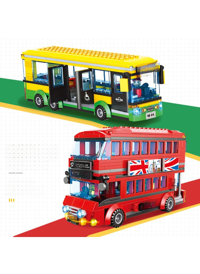 Urban Transportation Series Compatible With Lego Small Particle Blocks Bus Truck Container Car Assembled Toys-Color:Car World 2-pull Back Inertia Car