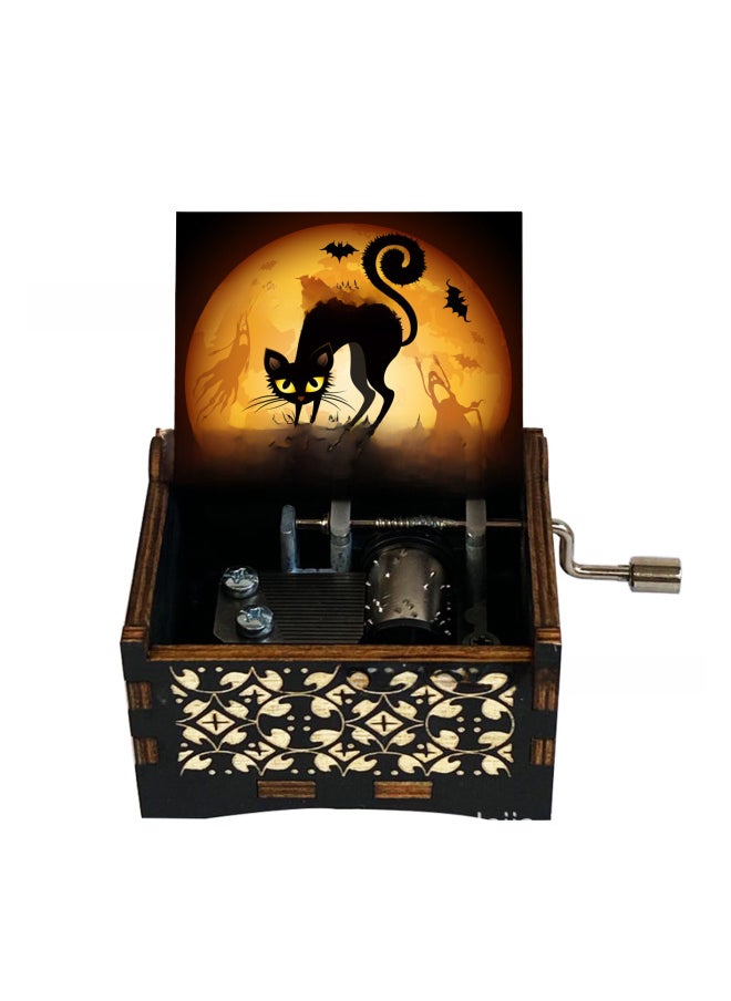 Wooden Music Box Carving Music Box Wooden Painted Hand Music Box Music Box UV Color Printing Halloween Eve-Color:Halloween J
