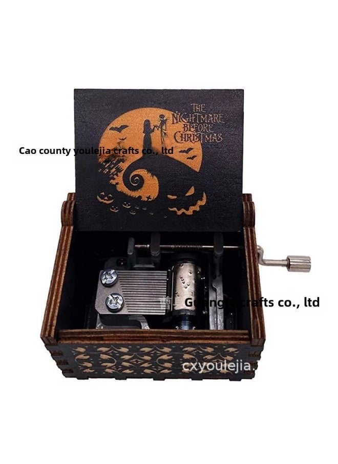 Wooden Music Box Carving Music Box Wooden Painted Hand Music Box Music Box UV Color Printing Halloween Eve-Color:Halloween J