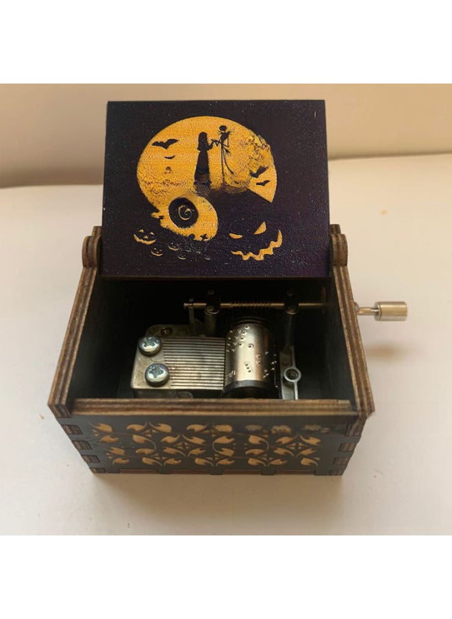Wooden Music Box Carving Music Box Wooden Painted Hand Music Box Music Box UV Color Printing Halloween Eve-Color:Halloween J