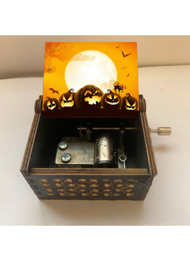 Wooden Music Box Carving Music Box Wooden Painted Hand Music Box Music Box UV Color Printing Halloween Eve-Color:Halloween J