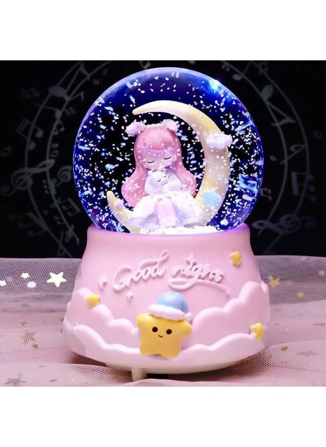 Mermaid Princess Crystal Ball Music Box Cartoon Ornaments Snowflakes Student Creative Gift Birthday Music Box-Colour:6-moonlight Girl [pink]-Size:Large Size 100#(automatic Snow Falling) Lanterns Music