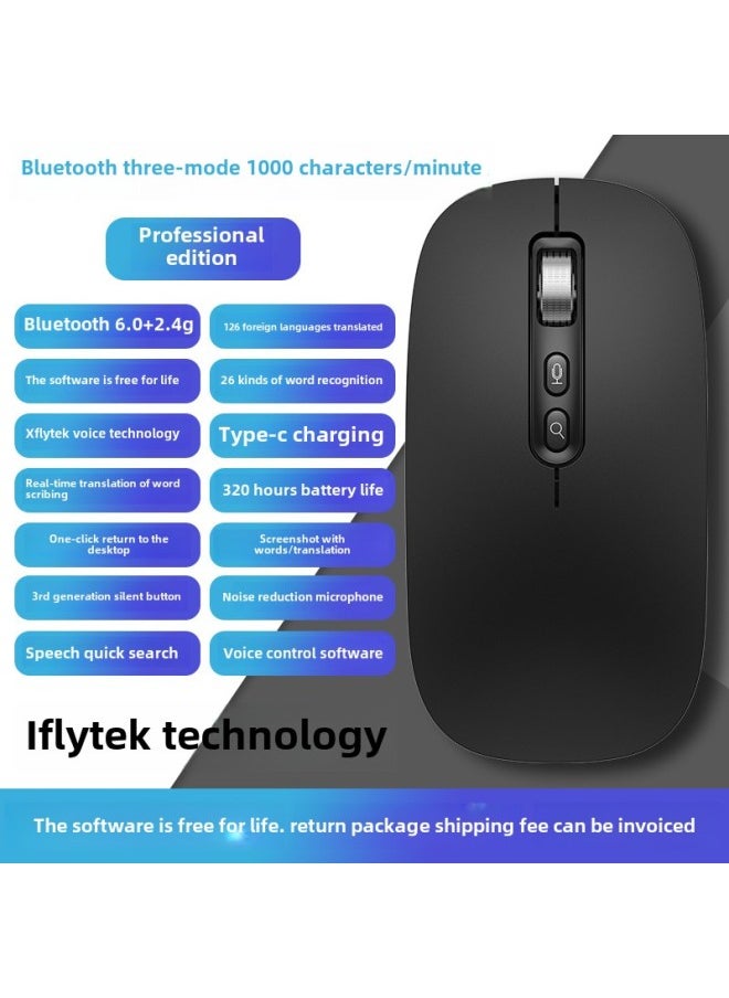 Translation Input Microphone Voice Control Speech Wireless AI Recognition Flying Intelligent Communication Bluetooth Voice Mouse Typing-Specification:Qingying Graphite Black Professional Edition Qingying 1000 Words/minute丨99% Recognition Rate丨super Long Battery Life