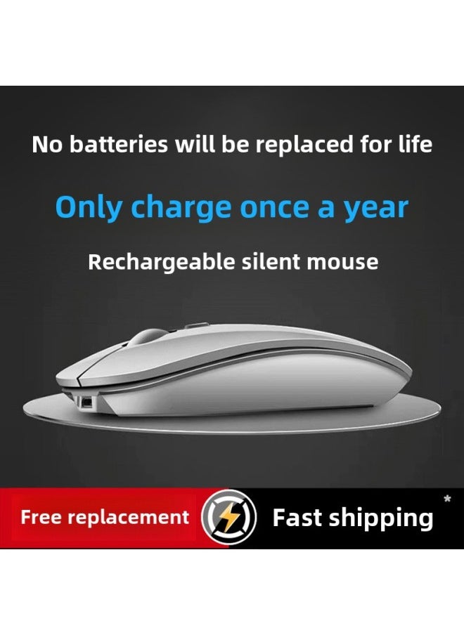 Wireless Mouse Bluetooth Dual-Mode Rechargeable Silent Silent Game Business Office Tablet Laptop Desktop Computer-Specification:Gray/wireless Version  Silent + Rechargeable + Free Mouse Pad - Official Standard