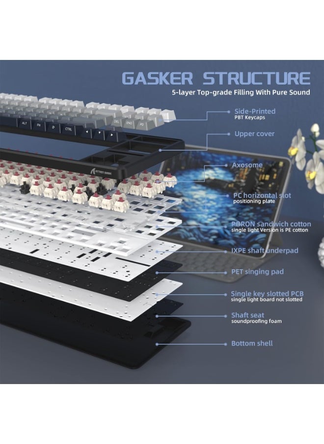 ATTACK SHARK X87 Wireless Mechanical Keyboard, Tri Mode-BT/2.4G/Wired, Hot-swappable Linear Switch, Side-printed PBT Keycap, Gasket Structure, RGB Backlit Gaming Keyboard(White Black)