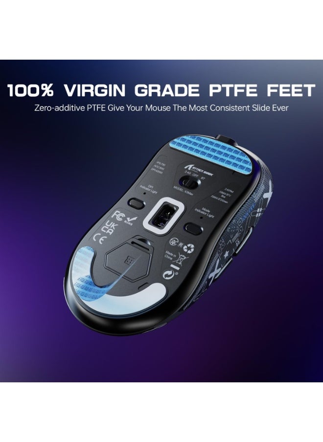 ATTACK SHARK X3MAX Wireless Gaming Mouse,PixArt PAW3950 Gaming Sensor,Up to 42K DPI,100 Million Micro,49g Lightweight Tri-Mode(BT5.2/2.4Ghz/Wired) Mice with Coiled Cable-Black&Tape