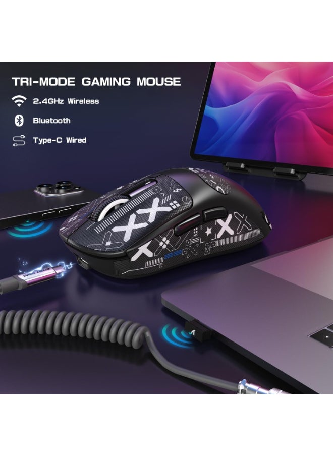 ATTACK SHARK X3MAX Wireless Gaming Mouse,PixArt PAW3950 Gaming Sensor,Up to 42K DPI,100 Million Micro,49g Lightweight Tri-Mode(BT5.2/2.4Ghz/Wired) Mice with Coiled Cable-Black&Tape