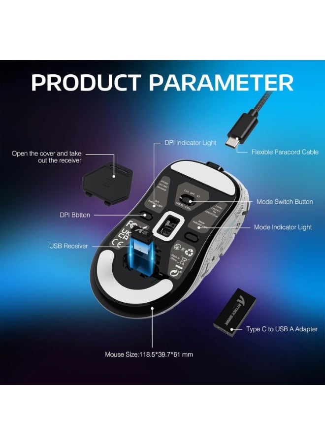 ATTACK SHARK X3PRO 4K/8K Lightweight Wireless Gaming Mouse with Tri-Mode(Wired/2.4GHz/BT),PAW3395 Optical Sensor,26K DPI,Kailh GM8.0 Switch,Long Battery,7 Buttons for PC/Laptop/Win/Mac(White+Sticker)