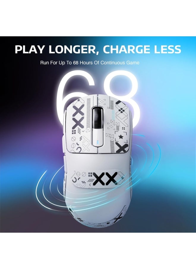 ATTACK SHARK X3PRO 4K/8K Lightweight Wireless Gaming Mouse with Tri-Mode(Wired/2.4GHz/BT),PAW3395 Optical Sensor,26K DPI,Kailh GM8.0 Switch,Long Battery,7 Buttons for PC/Laptop/Win/Mac(White+Sticker)