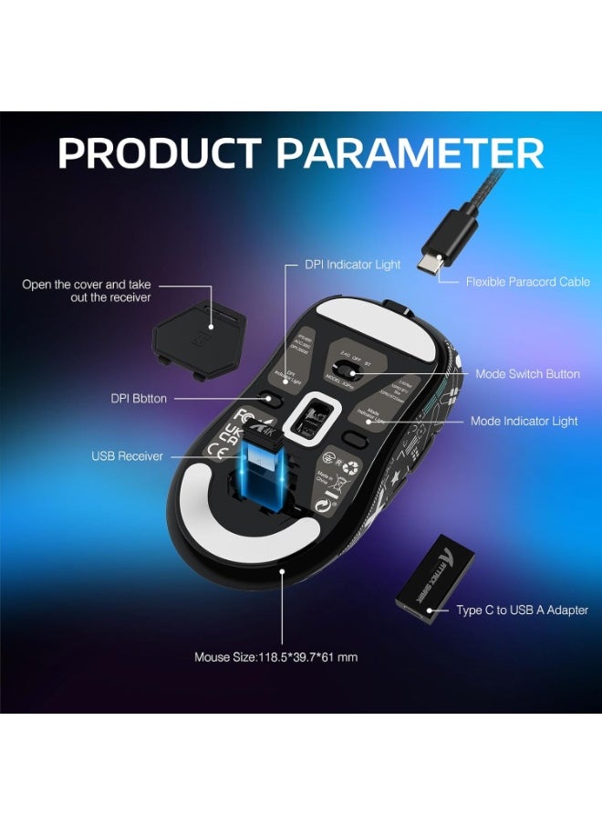ATTACK SHARK X3PRO 4K/8K Lightweight Wireless Gaming Mouse with Tri-Mode(Wired/2.4GHz/BT),PAW3395 Optical Sensor,26K DPI,Kailh GM8.0 Switch,Long Battery,7 Buttons for PC/Laptop/Win/Mac(Black+Sticker)