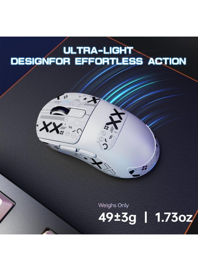 ATTACK SHARK X3MAX Wireless Gaming Mouse,PixArt PAW3950 Gaming Sensor,Up to 42K DPI,100 Million Micro,49g Lightweight Tri-Mode(BT5.2/2.4Ghz/Wired) Mice with Coiled Cable-White&Tape