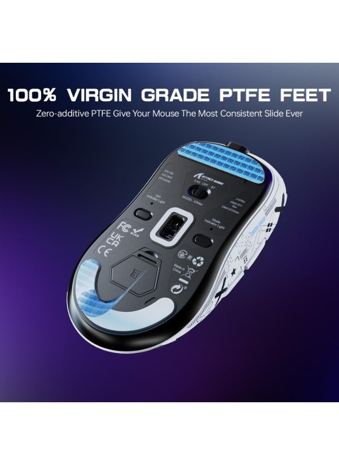 ATTACK SHARK X3MAX Wireless Gaming Mouse,PixArt PAW3950 Gaming Sensor,Up to 42K DPI,100 Million Micro,49g Lightweight Tri-Mode(BT5.2/2.4Ghz/Wired) Mice with Coiled Cable-White&Tape